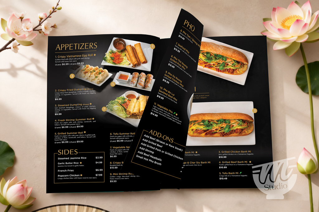 Thiết Kế Menu Phở Nhà Hàng New Saigon Pho tại New York